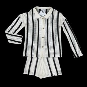 Miou Muse 2 Piece Set Small Sweater Medium Shorts Women Stripe Open Knit NWT